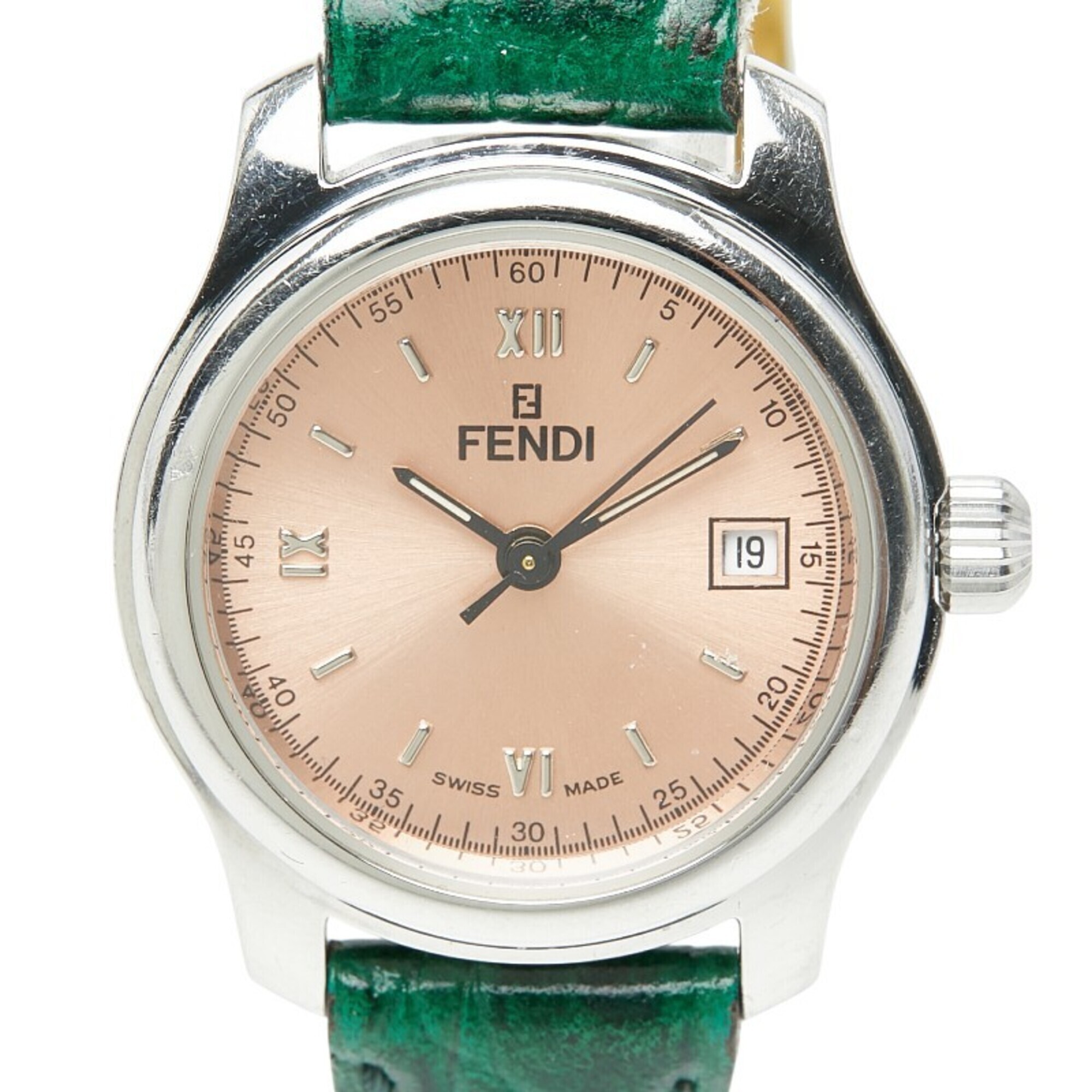 Fendi Orologi 3-Hand Watch 210l Quartz Pink Dial Stainless Steel Leather Wome...